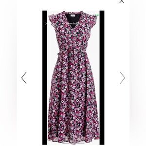 J. Crew Factory Floral Midi Dress with Flutter Sleeves V-Neck size 00